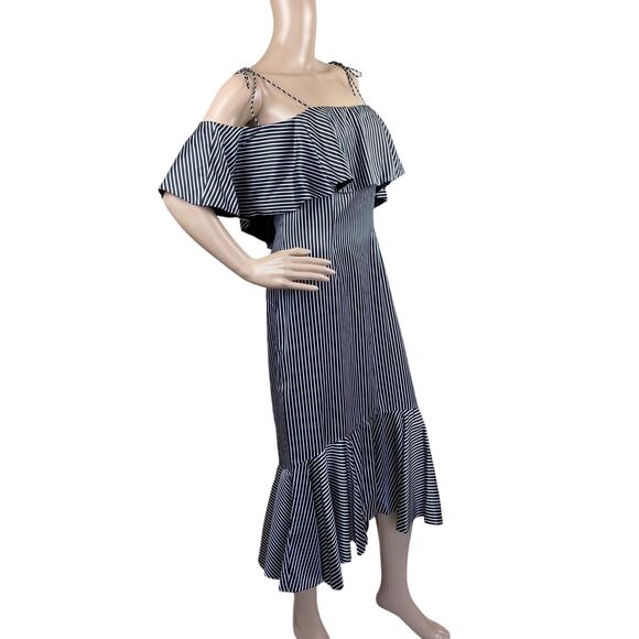Amur Francesca Women Black White Satin Stripes Cold Shoulder Ruffle Dress Sz 6 - Picture 6 of 8